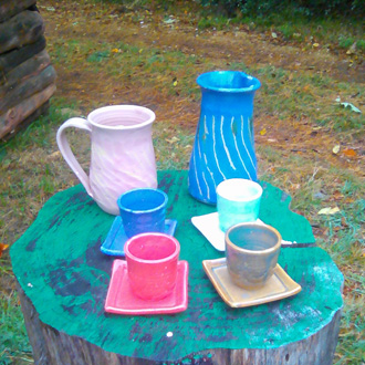 Colourful cups and vases